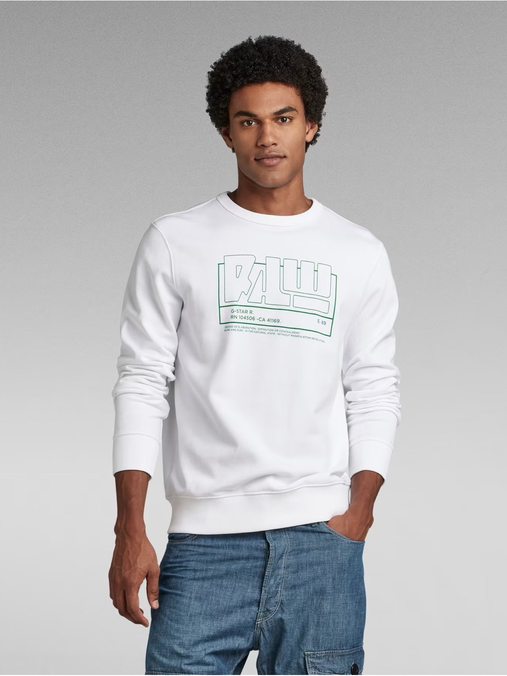 G-Star Raw White Crewneck Sweatshirt with Subtle Front Graphic size M
